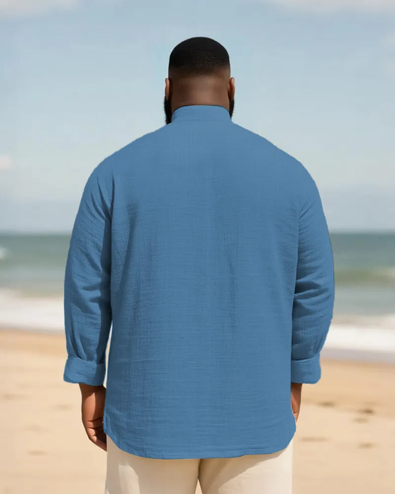 Big & Tall Solid Color Patchwork Long Sleeve Shirt for big men view 14