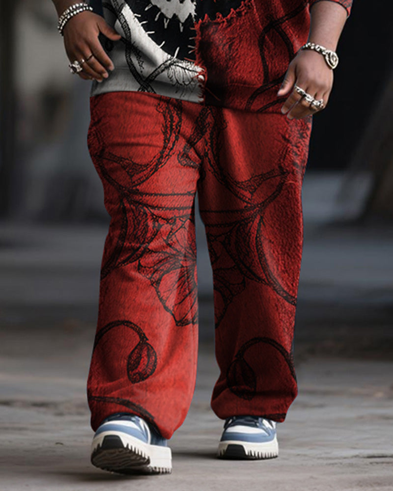 Big & Tall Black Red Graphic Hoodie Sweatpants Set for big men view 3