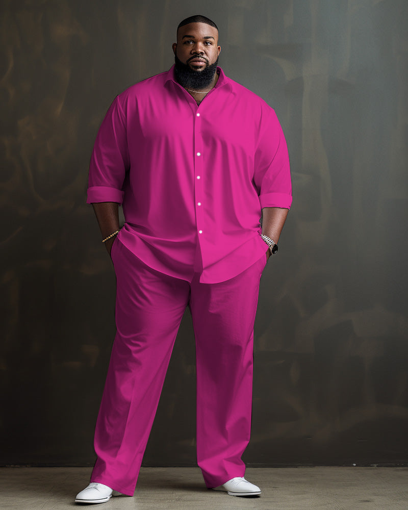 Big & Tall Solid Color Shirt Pants Set for big men view 10