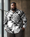 Big & Tall Black White Graphic Long Sleeve Shirt for big men