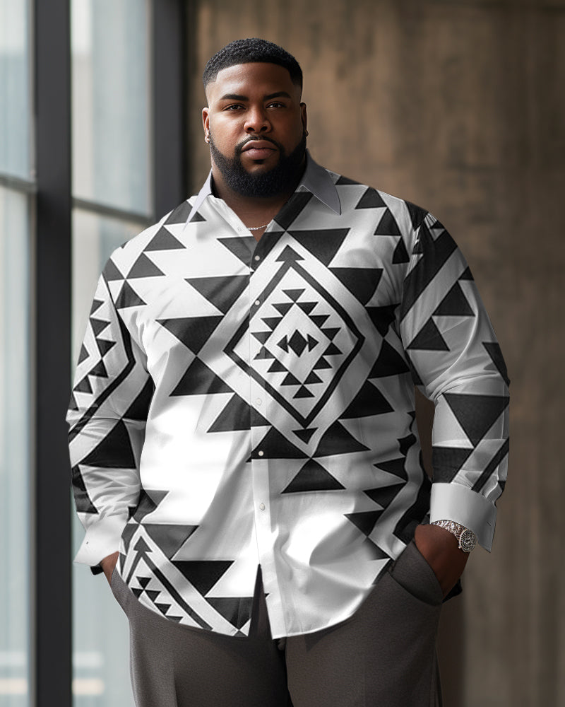 Big & Tall Black White Graphic Long Sleeve Shirt for big men