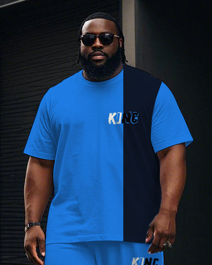 Big & Tall Black Blue Colorblock T-Shirt Pants Set for big men view 2