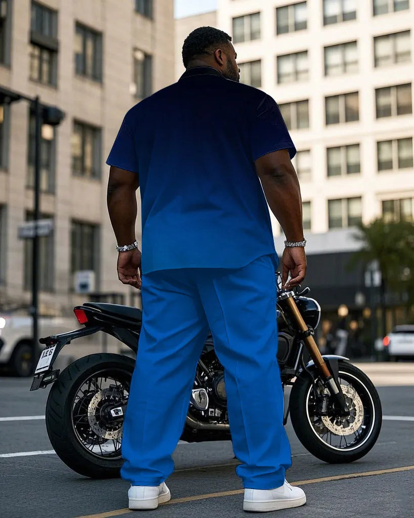 Big & Tall Black Blue Gradient T-Shirt Pants Set for big men view 4