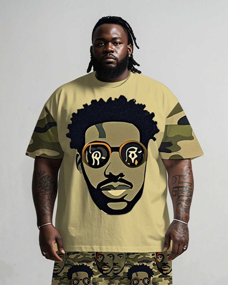 Big & Tall Green Graphic T-Shirt Shorts Set for big men view 2