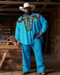 Big & Tall Blue Western Denim Two-piece Set for big men view 1