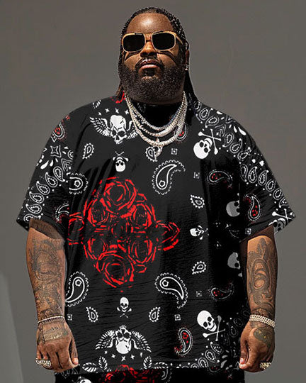 Big & Tall Graphic Streetwear T-Shirt Shorts Set for big men view 2