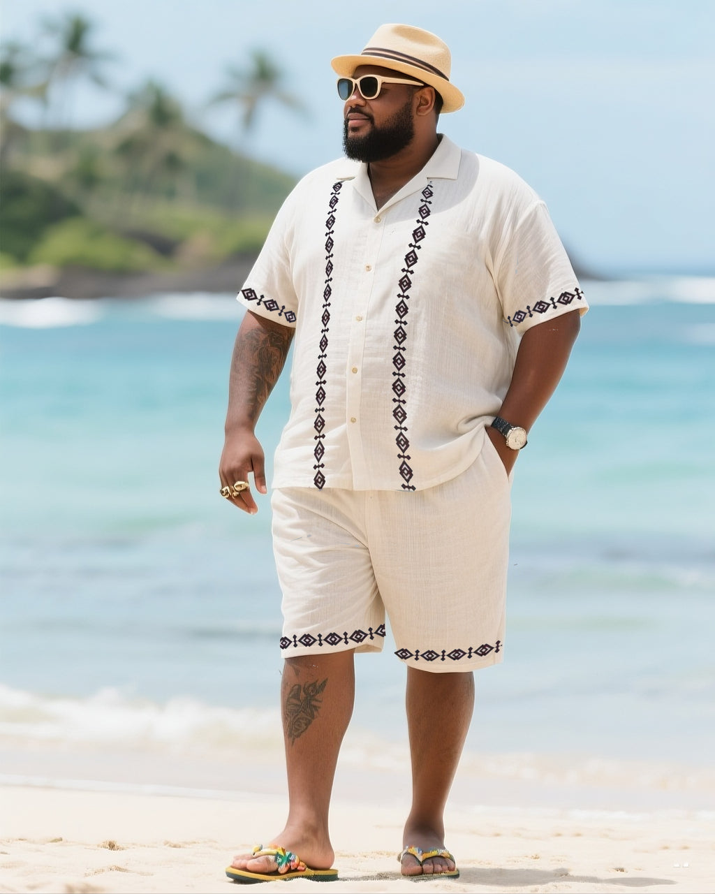 Big & Tall Striped T-Shirt Shorts Set for big men view 1