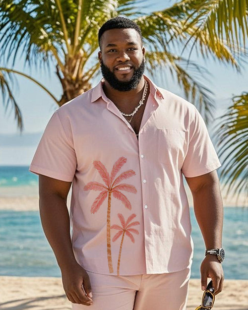 Big & Tall Pink Hawaiian Graphic T-Shirt Shorts Set for big men view 2