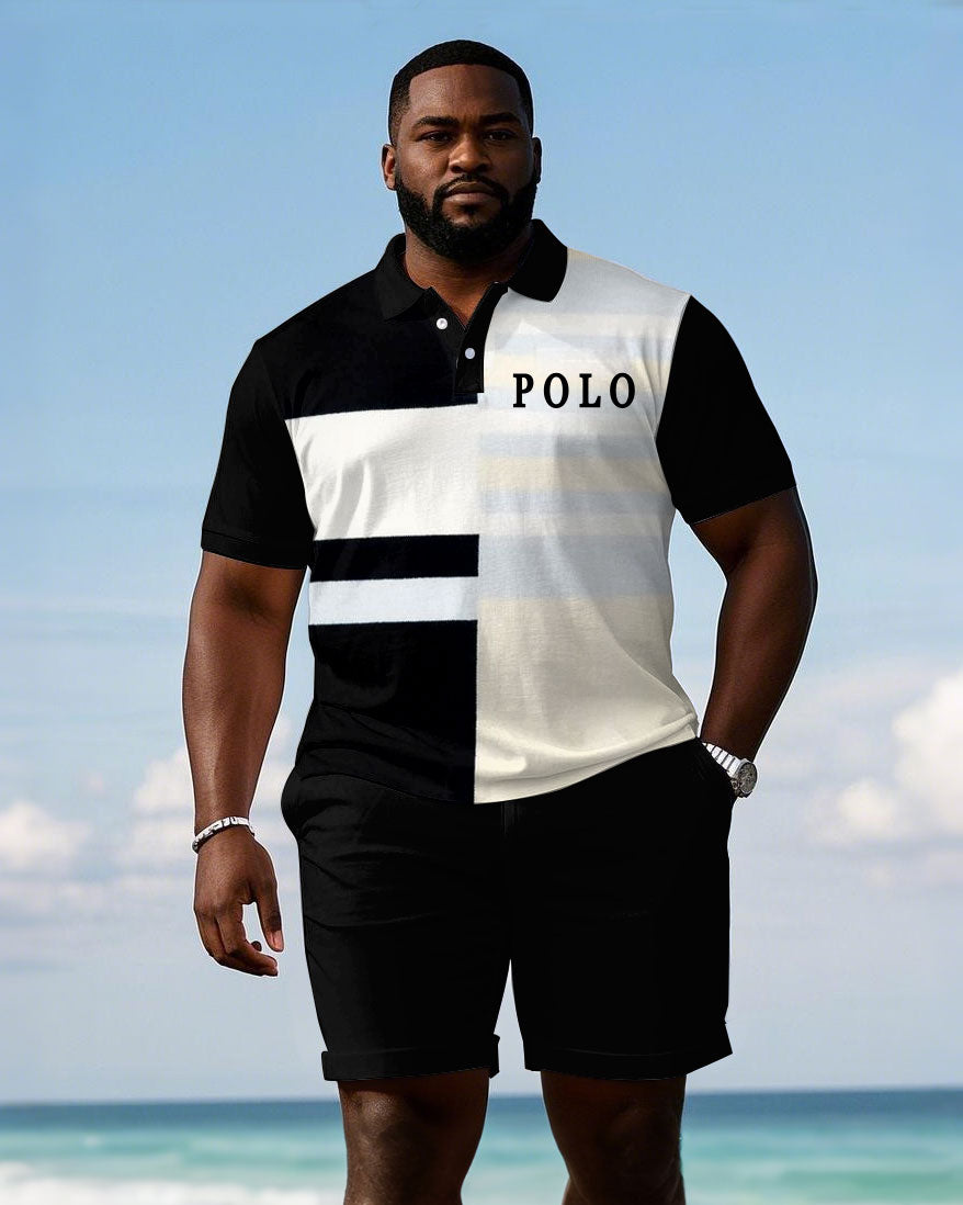Big & Tall Patchwork Polo Shorts Set for big men view 1