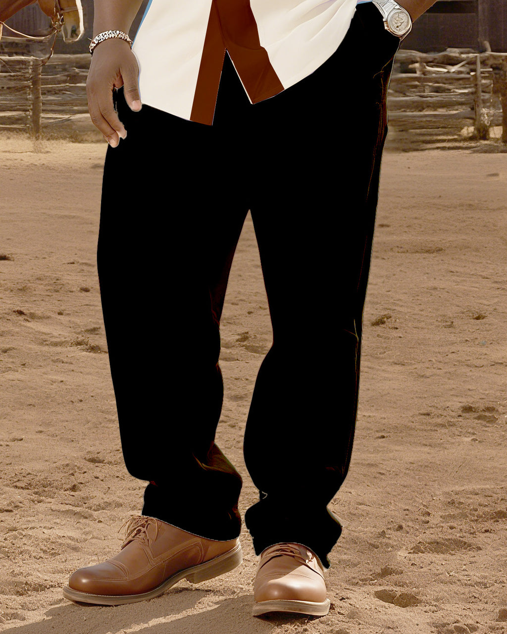 Big & Tall Western Patchwork T-Shirt Pants Set for big men view 3