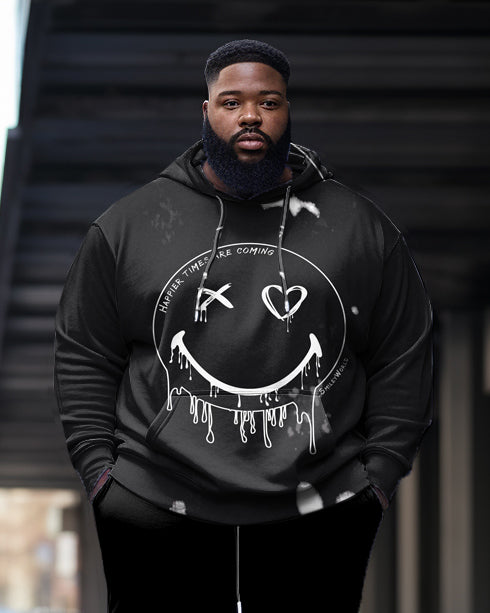 Big & Tall Black Graphic Hoodie Sweatpants Set for big men view 2
