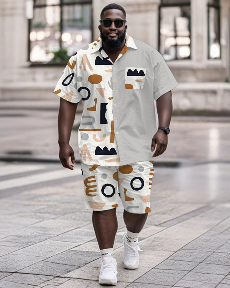 Big & Tall Gray Colorblock T-Shirt Shorts Set for big men view 1