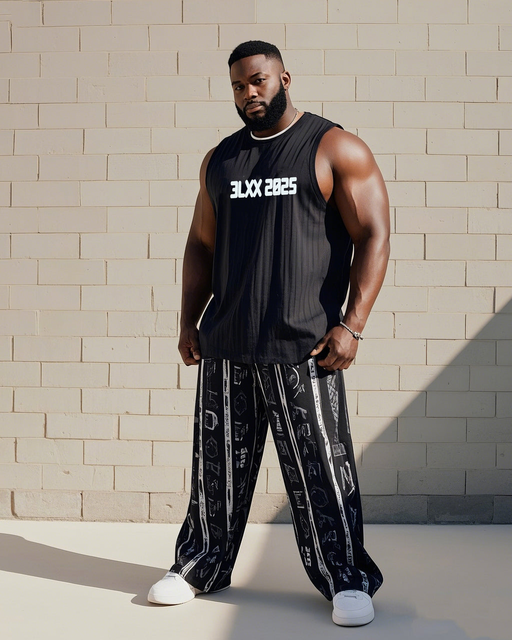 Big & Tall Graphic Streetwear Vest Pants Set for big men view 1