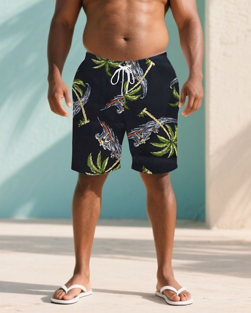 Big & Tall Black Hawaiian Pants for big men view 1