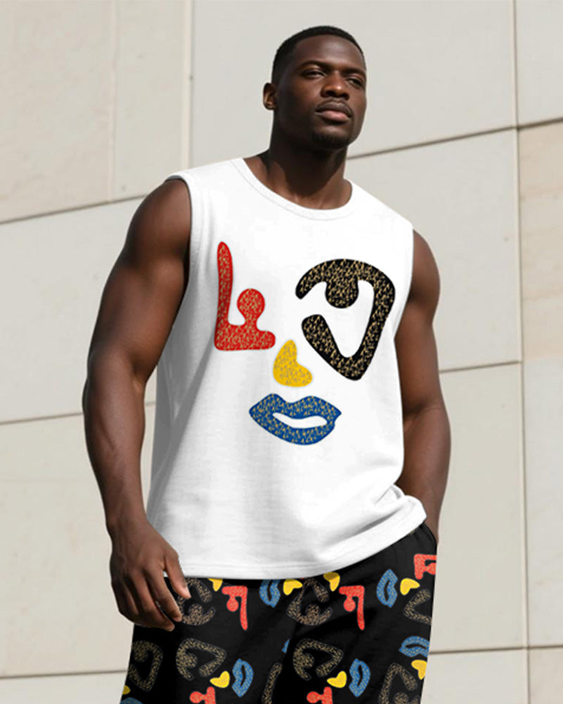 Big & Tall Geometric Graphic Vest Pants Set for big men view 2