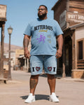 Big & Tall Western Denim T-Shirt Shorts Set for big men view 1