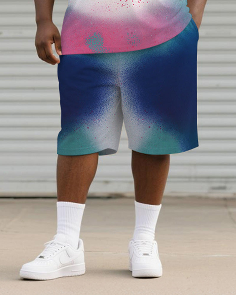 Big & Tall Blue Graphic Graffiti T-Shirt Shorts Set for big men view 3
