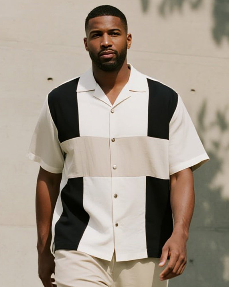 Big & Tall Geometric Graphic T-Shirt Pants Set for big men view 2
