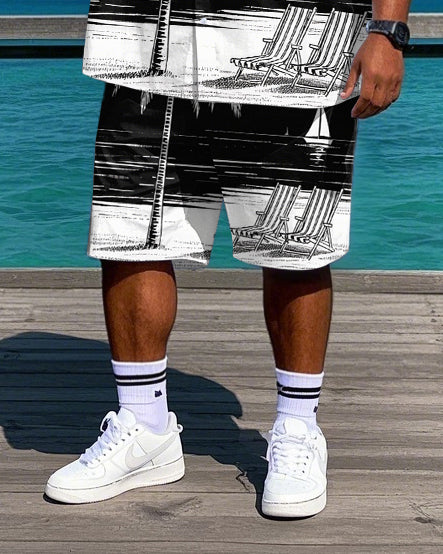 Big & Tall Hawaiian Geometric T-Shirt Shorts Set for big men view 3