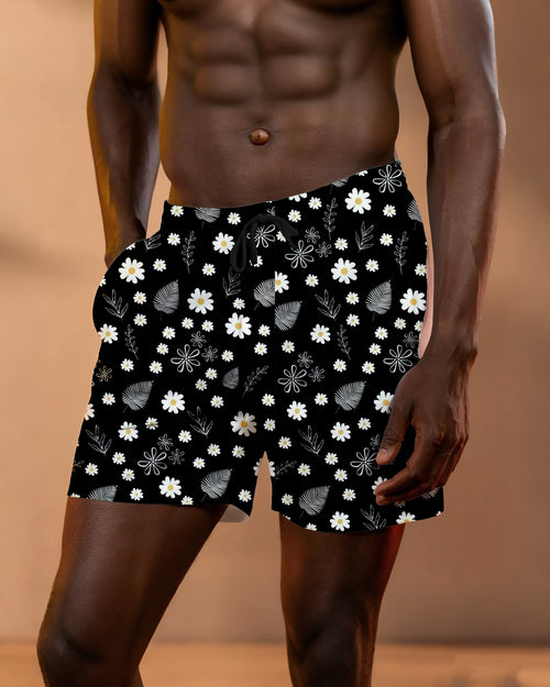 Big & Tall Black Floral Shorts for big men
