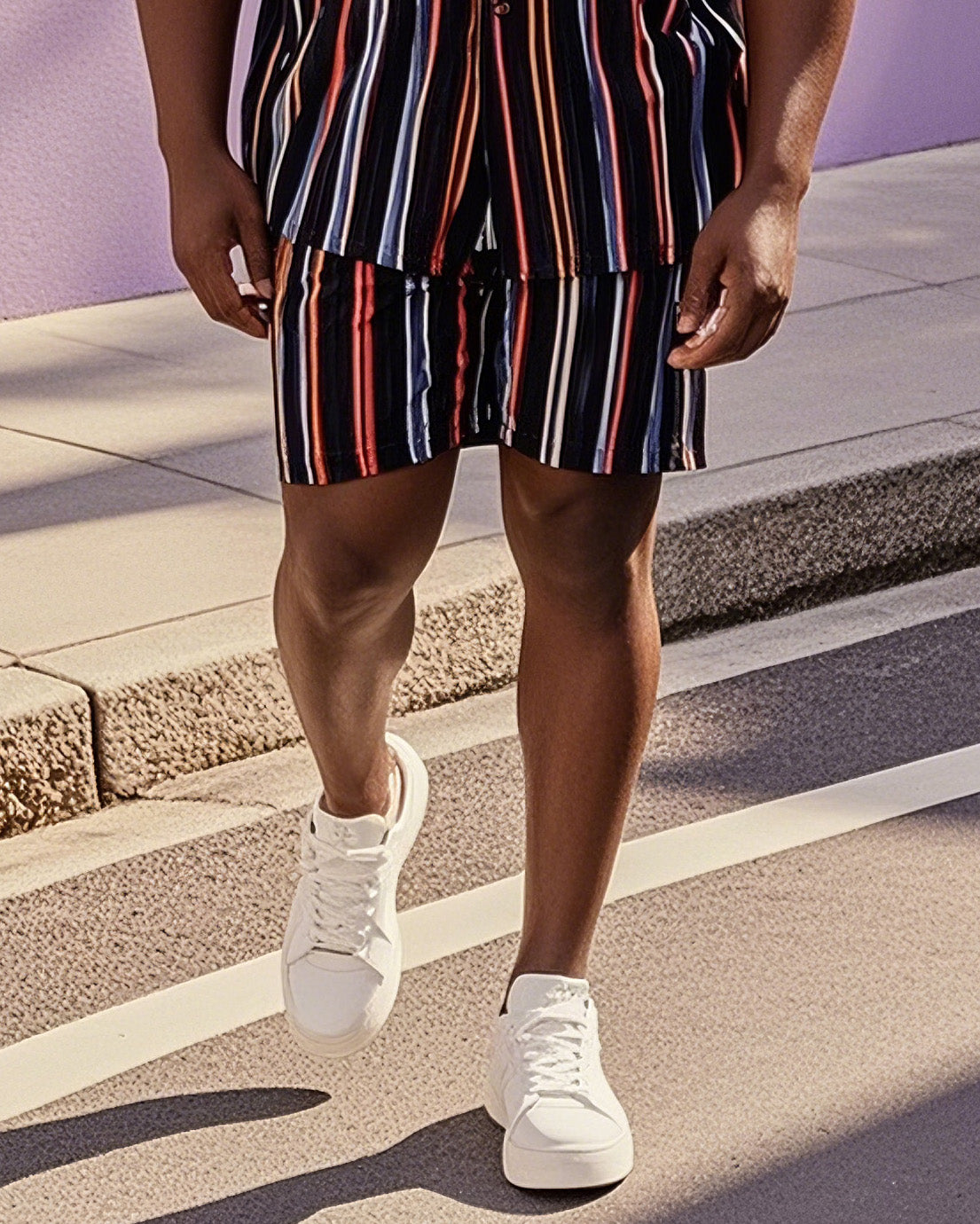 Big & Tall Black White Colorblock T-Shirt Shorts Set for big men view 3