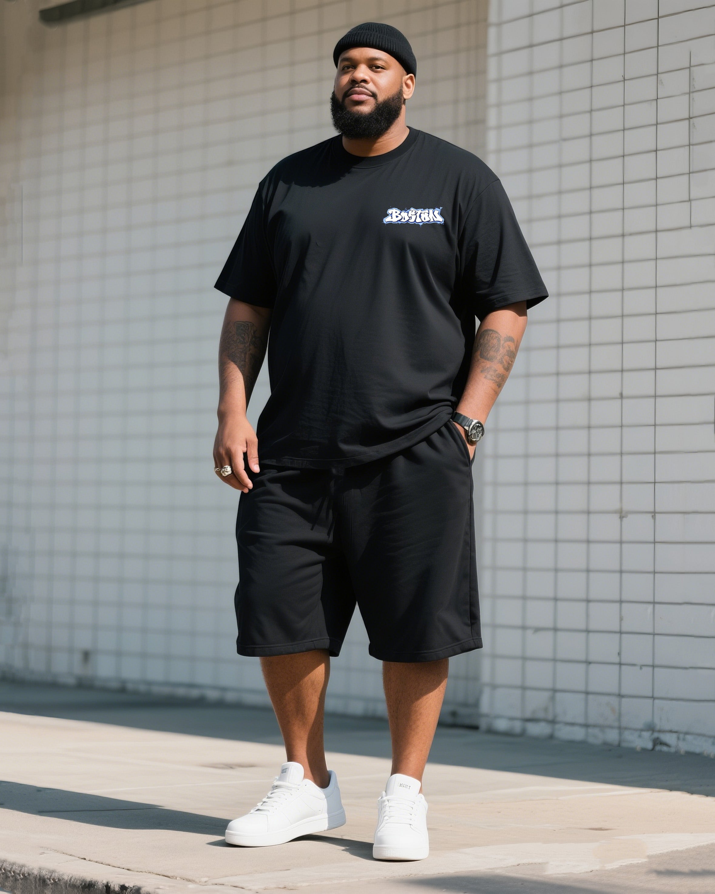 Big & Tall Graphic T-Shirt Shorts Set for big men view 1