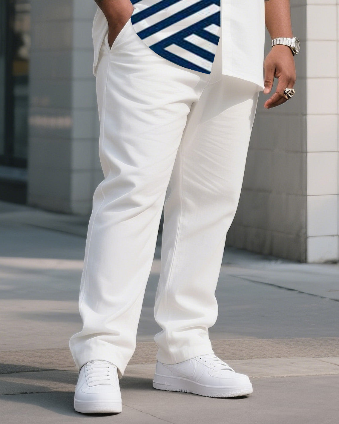 Big & Tall Striped T-Shirt Pants Set for big men view 3