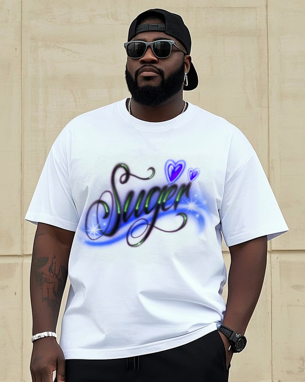 Big & Tall Graffiti Streetwear T-Shirt Shorts Set for big men view 1