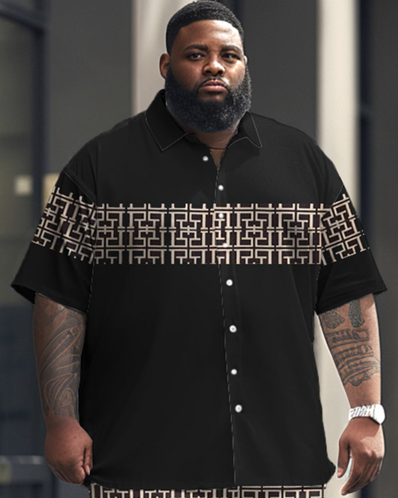 Big & Tall Geometric Graphic Shirt Shorts Set for big men view 2