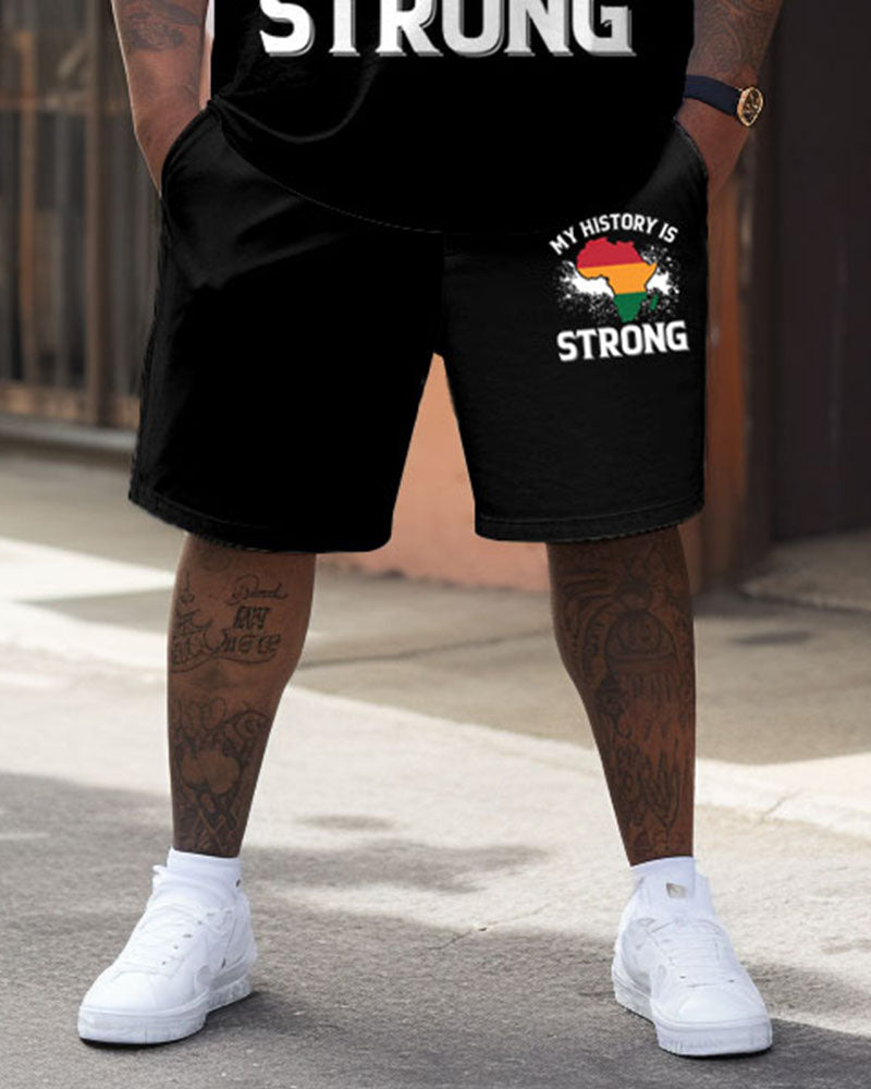 Big & Tall Black Juneteenth T-Shirt Shorts Set for big men view 4