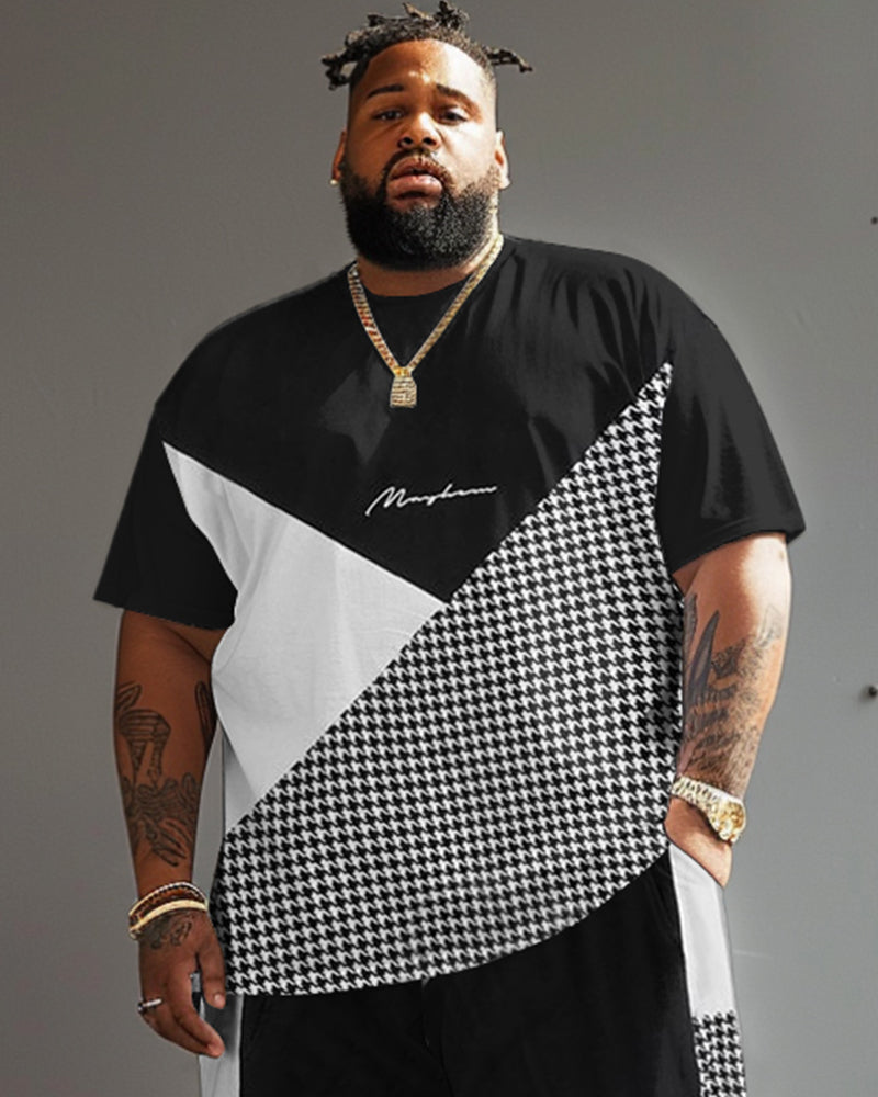 Big & Tall Black White Graphic T-Shirt Shorts Set for big men view 3