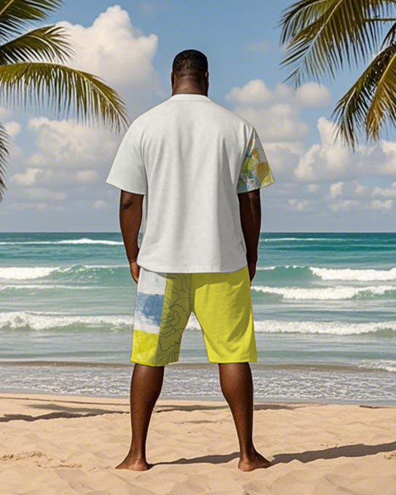 Big & Tall Hawaiian Striped T-Shirt Shorts Set for big men view 4