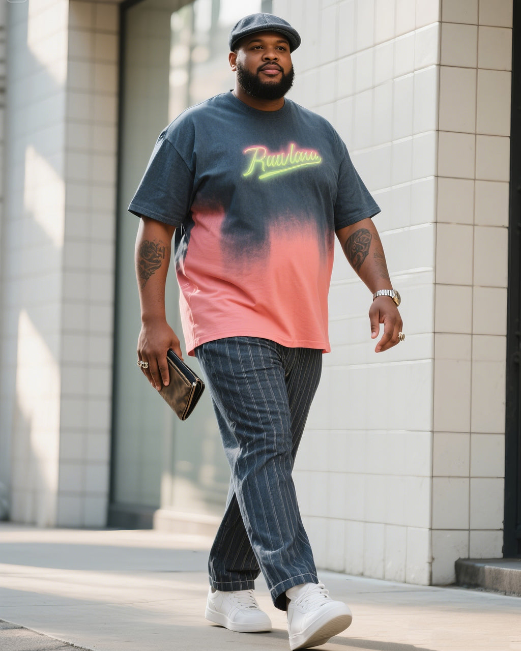 Big & Tall Gradient Streetwear Two-piece Set for big men view 2