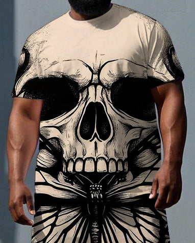 Big & Tall Graphic Skull T-Shirt Shorts Set for big men view 2