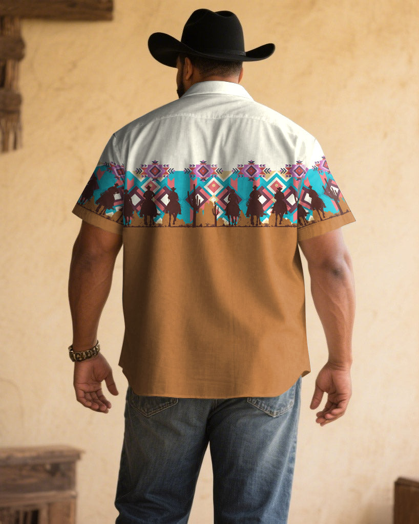 Big & Tall Western Denim Patchwork Short Sleeve Shirt for big men view 2