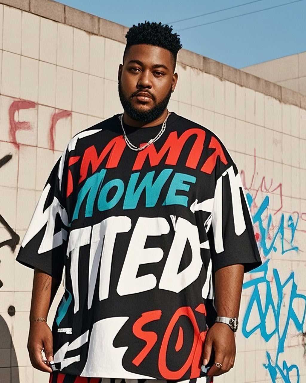 Big & Tall Graffiti T-Shirt Shorts Set for big men view 2