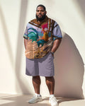 Big & Tall Purple Graphic T-Shirt Shorts Set for big men view 1