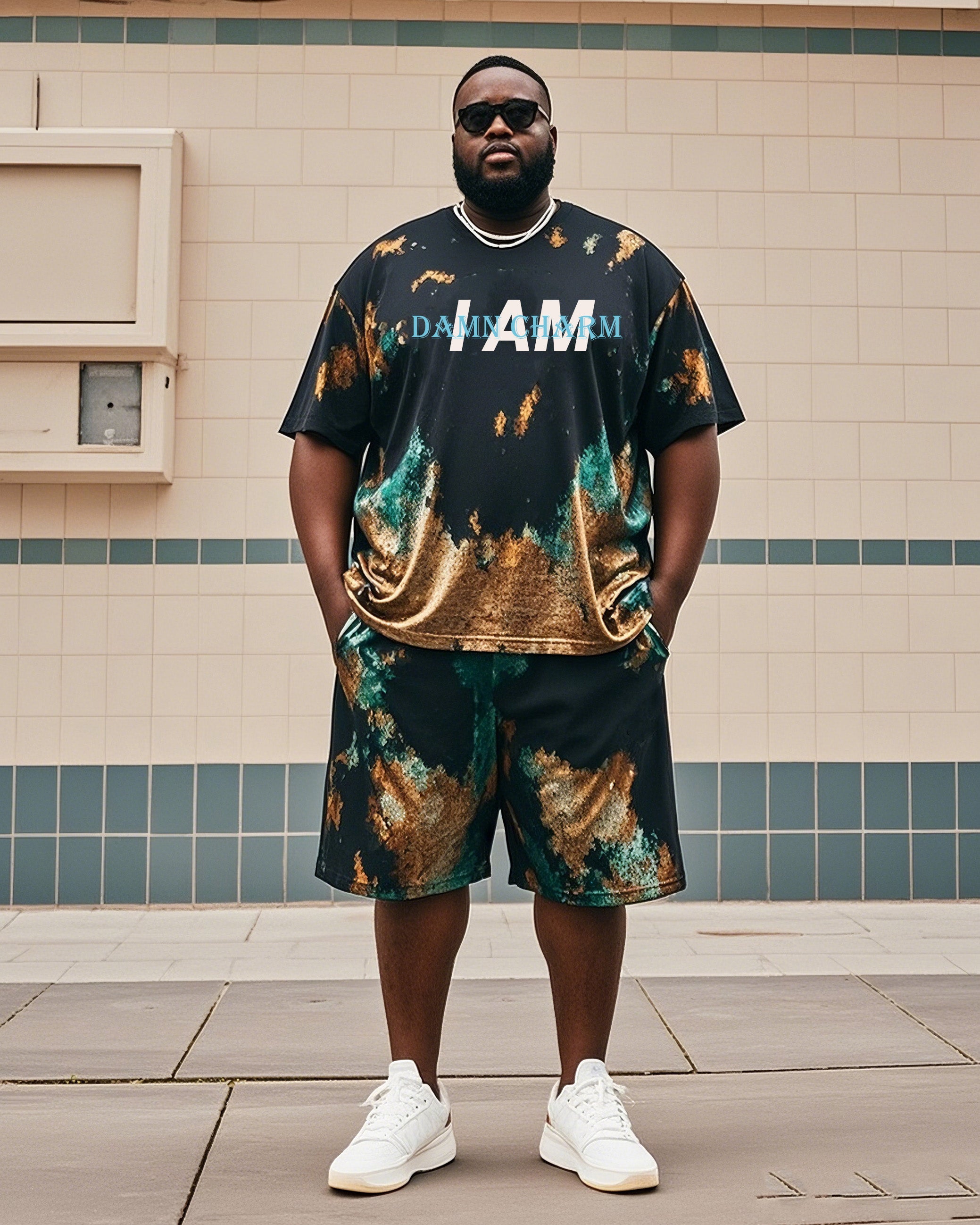 Big & Tall Vintage T-Shirt Shorts Set for big men view 1