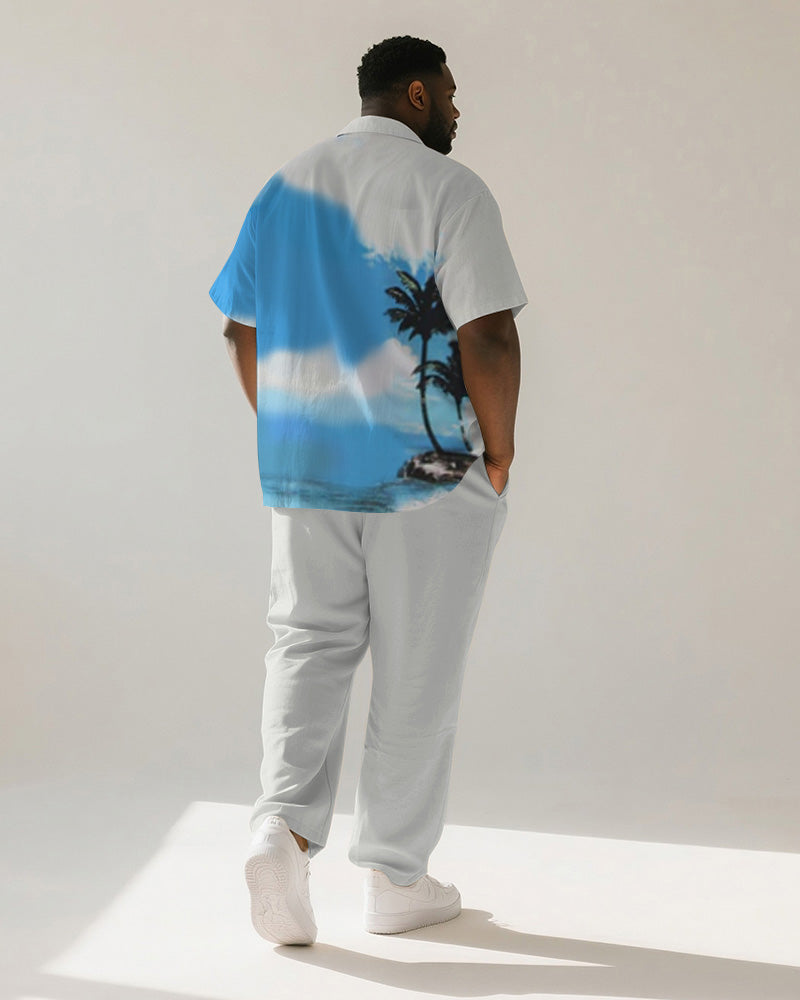 Big & Tall Blue Hawaiian Graphic T-Shirt Pants Set for big men view 4