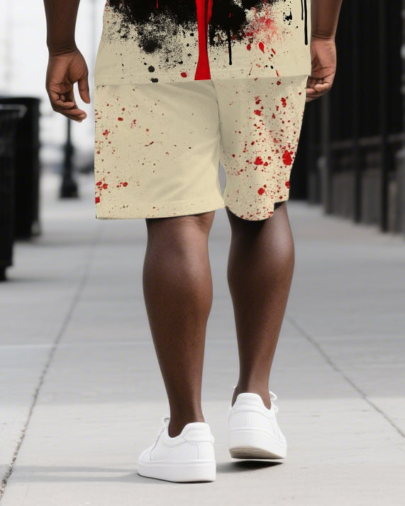 Big & Tall Black Graphic T-Shirt Shorts Set for big men view 3