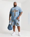 Big & Tall Denim Graphic T-Shirt Shorts Set for big men view 1