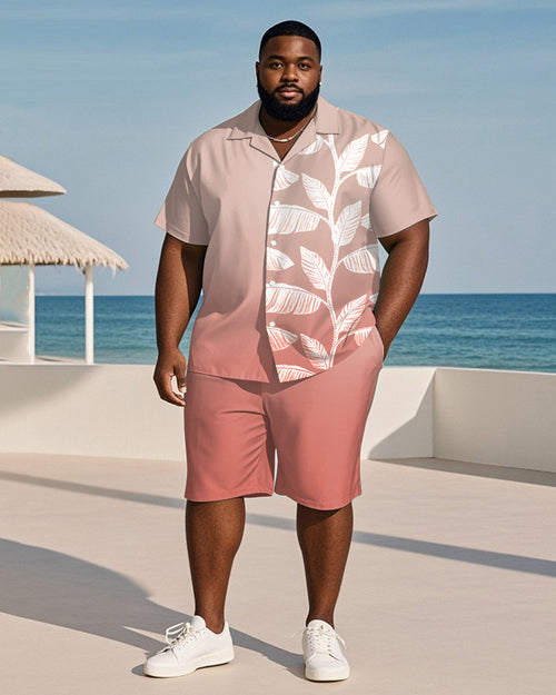 Big & Tall Pink Hawaiian Gradient T-Shirt Shorts Set for big men view 1