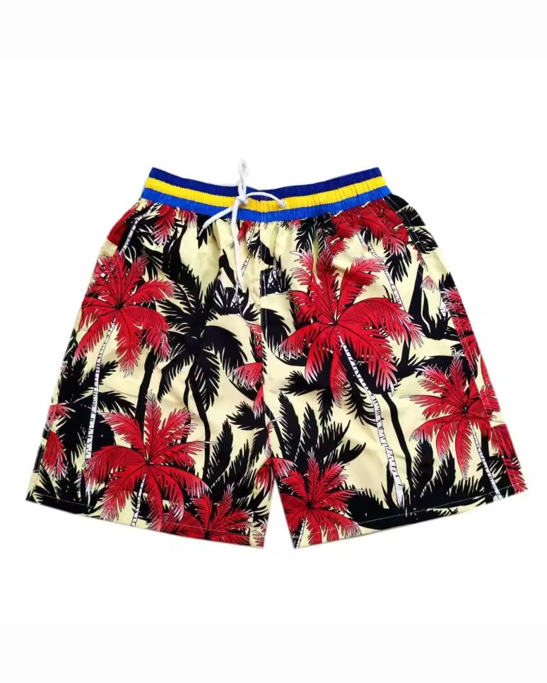 Big & Tall Black Red Hawaiian Shorts for big men
