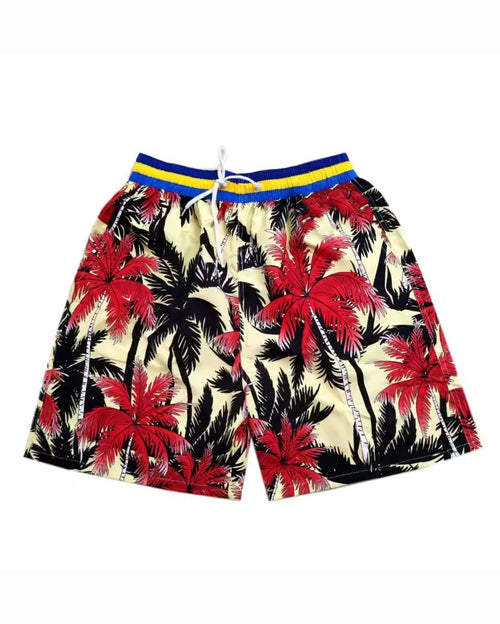Big & Tall Black Red Hawaiian Shorts for big men
