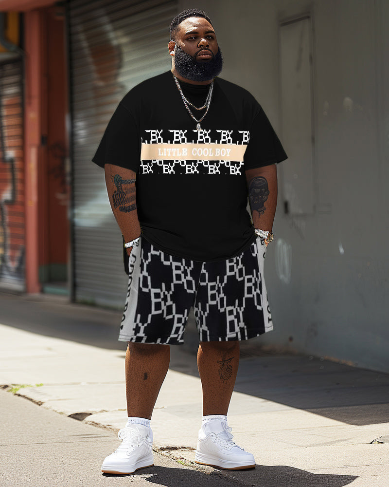 Big & Tall Striped Graphic T-Shirt Shorts Set for big men view 1