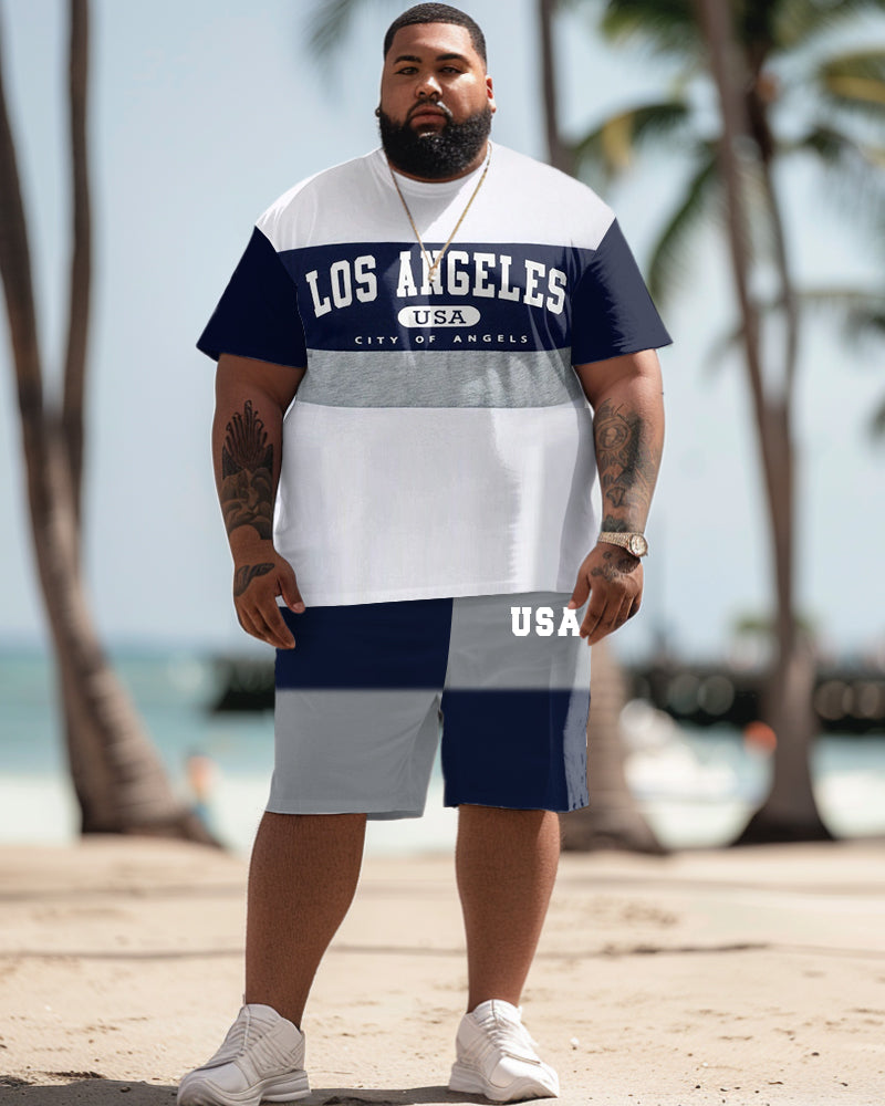 Big & Tall Hawaiian Colorblock T-Shirt Shorts Set for big men view 1