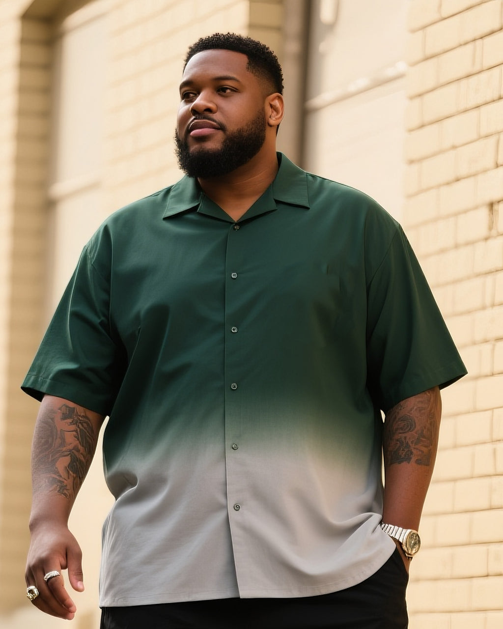 Big & Tall Green Gray Gradient T-Shirt Shorts Set for big men view 2