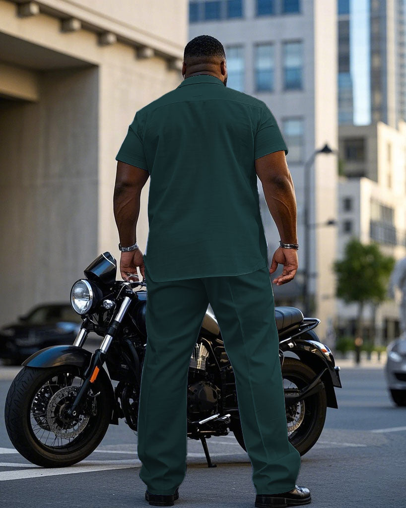 Big & Tall Green Business Casual T-Shirt Pants Set for big men view 4