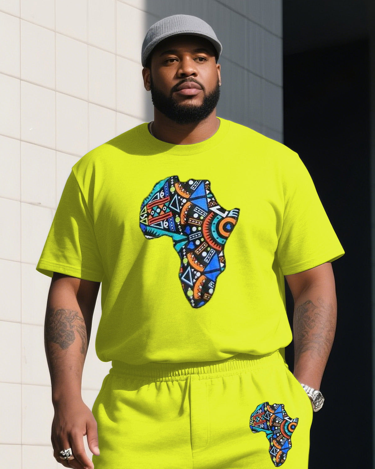 Big & Tall Green Striped Graphic Two-piece Set for big men view 2