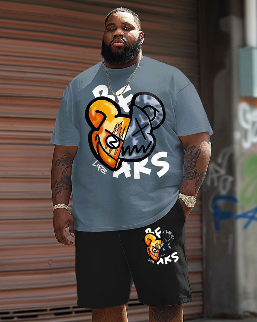 Big & Tall Graphic Streetwear T-Shirt Shorts Set for big men view 1